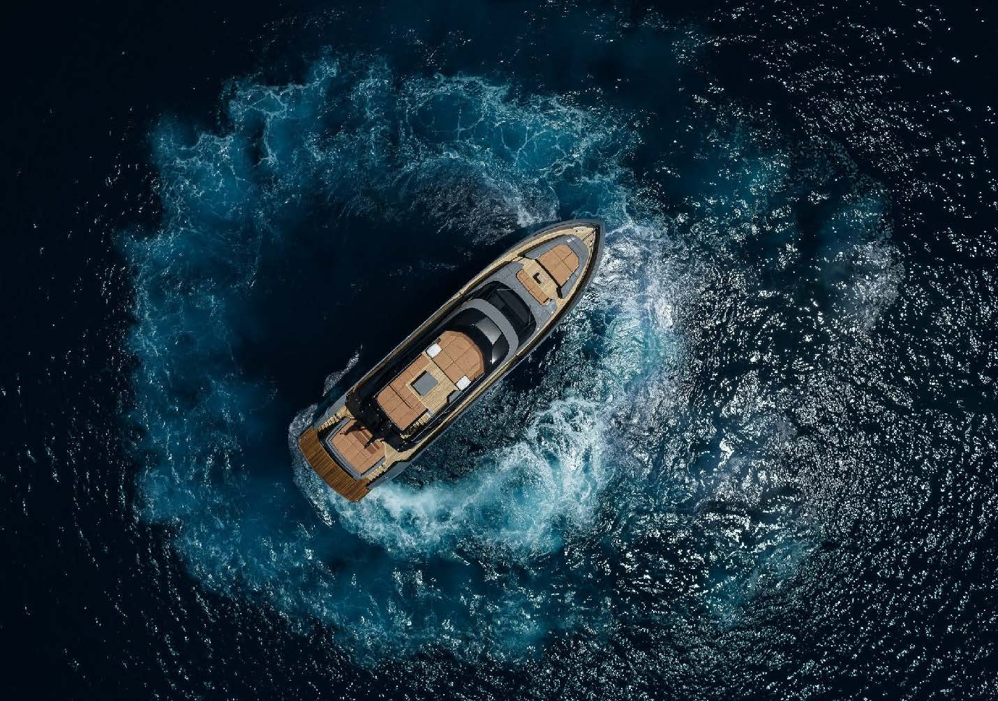 Aerial view of luxury yacht cruising Ibiza waters